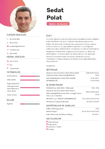 Maden Mühendisi Cv Örnekleri cv indir